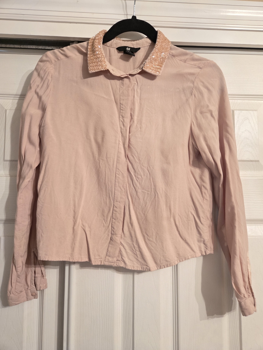 H&M Light Blush Pink Sequin Collar Button-Down Shirt